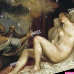 Danae receiving the golden rain Zeus comes to Danae to seduce it in the form of a rain of gold coins. Painting by Tiziano Vecellio called The Titian Stock Photo