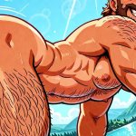 Naakte mannen aan het meer digitale kunst