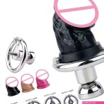 FRRK Metal Chastity Belt with Black Penis Dildo Head New Stainless Ste