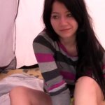 Glorious bombshell Jaqueline D masturbating in a tent