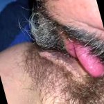 Licking sucking and tugging on the hairy pussy of my hotwife while tasting the juicy wet spot
