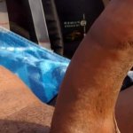 Nude beach cum covered cock